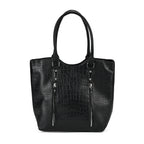 PU Crocodile Tote Bag (Size 31x13x32 cm) - Black & Black_7673246