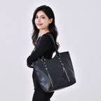 PU Crocodile Tote Bag (Size 31x13x32 cm) - Black & Black_7673246_1