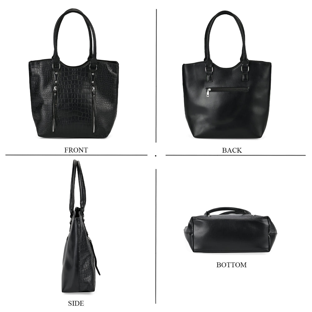 PU Crocodile Tote Bag (Size 31x13x32 cm) - Black & Black_7673246_3