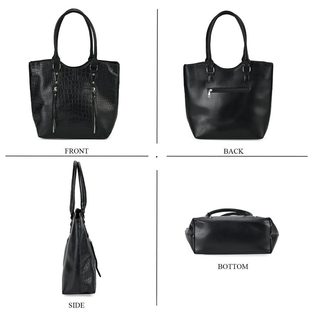 PU Crocodile Tote Bag (Size 31x13x32 cm) - Black & Black_7673246_3