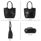 PU Crocodile Tote Bag (Size 31x13x32 cm) - Black & Black_7673246_3