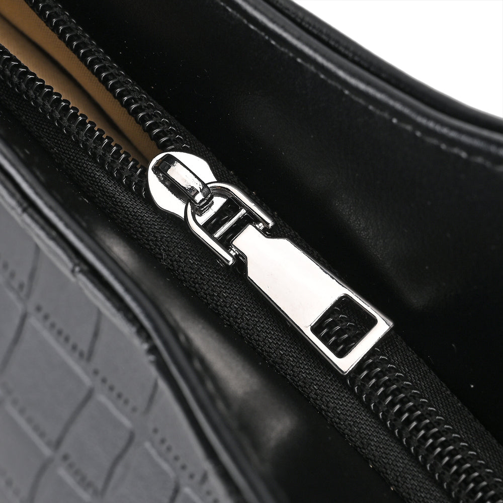 PU Crocodile Tote Bag (Size 31x13x32 cm) - Black & Black_7673246_5