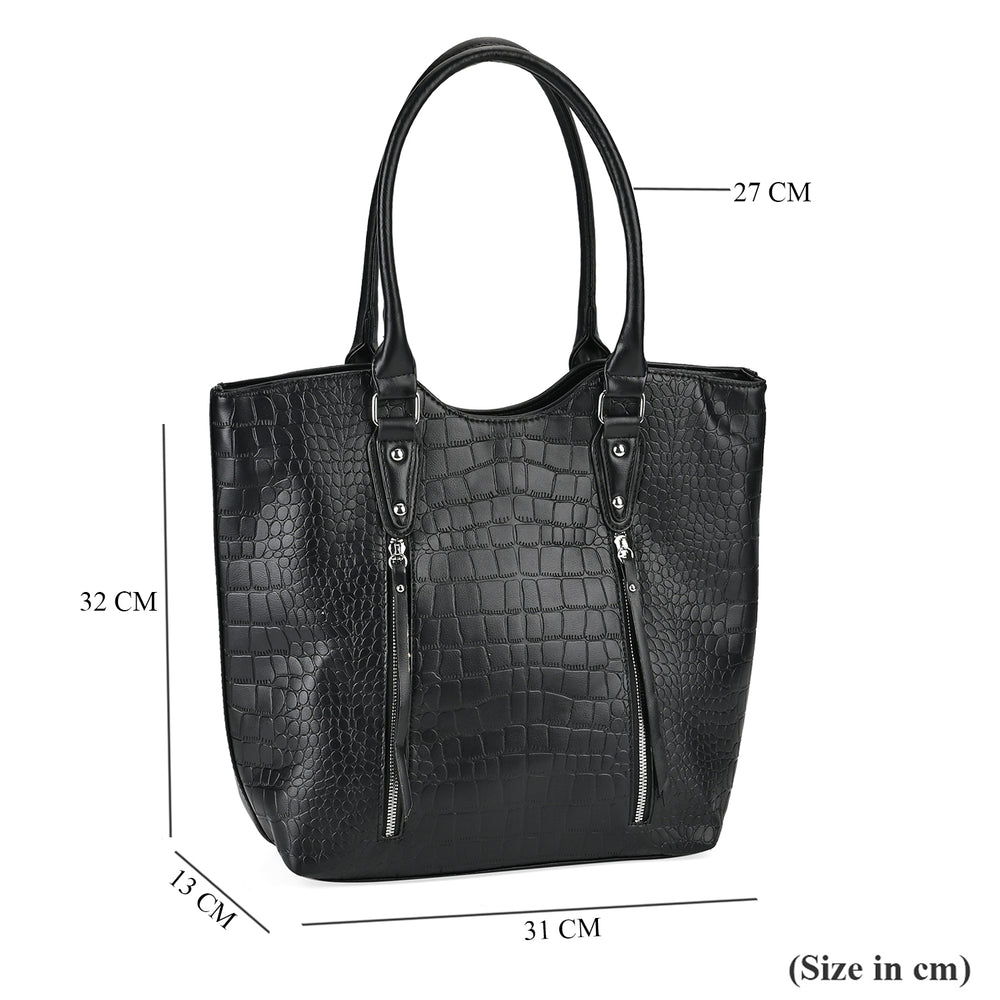 PU Crocodile Tote Bag (Size 31x13x32 cm) - Black & Black_7673246_6