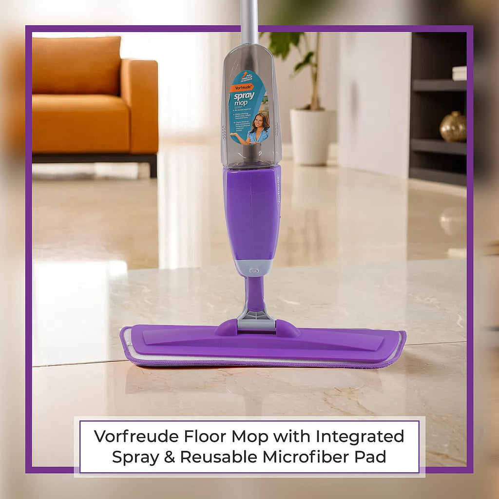 Vorfreude Floor Mop with Integrated Spray & Reusable Microfiber Pad (700ml) - Purple