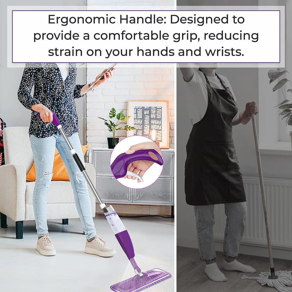 Vorfreude Floor Mop with Integrated Spray & Reusable Microfiber Pad (700ml) - Purple