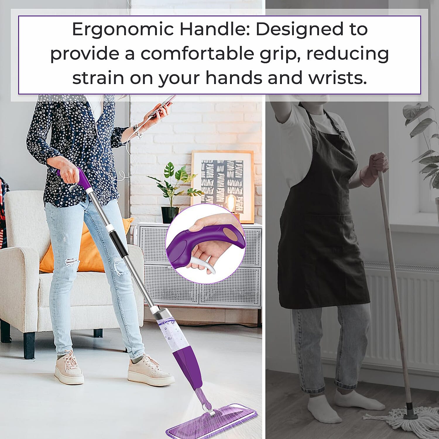 Vorfreude Floor Mop with Integrated Spray & Reusable Microfiber Pad (700ml) - Purple