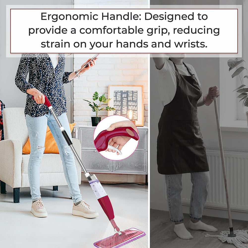 Vorfreude Floor Mop with Integrated Spray & Reusable Microfiber Pad (700ml - Red