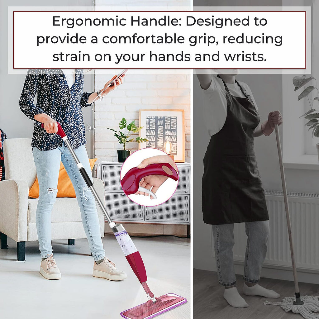 Vorfreude Floor Mop with Integrated Spray & Reusable Microfiber Pad (700ml - Red