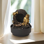 2-In-1 Resting Buddha Water Fountain LED Light With Incense Burner (30pcs Incense) - Gold - Grey