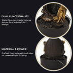 2-In-1 Resting Buddha Water Fountain LED Light With Incense Burner (30pcs Incense) - Gold - Grey
