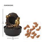 2-In-1 Resting Buddha Water Fountain LED Light With Incense Burner (30pcs Incense) - Gold - Grey