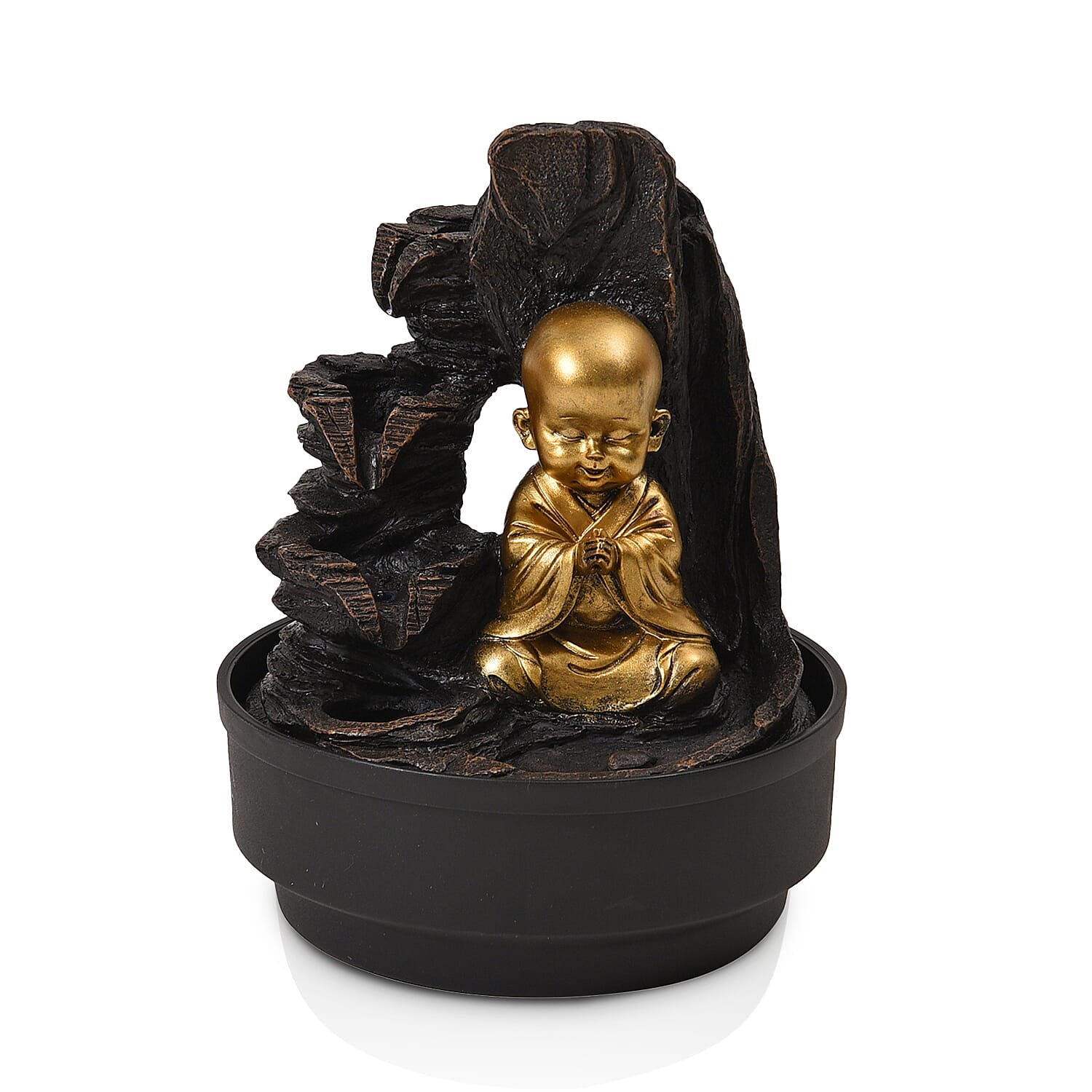 2-In-1 Little Monk Water Fountain LED Light With Incense Burner (30pcs Incense) - Grey - Gold