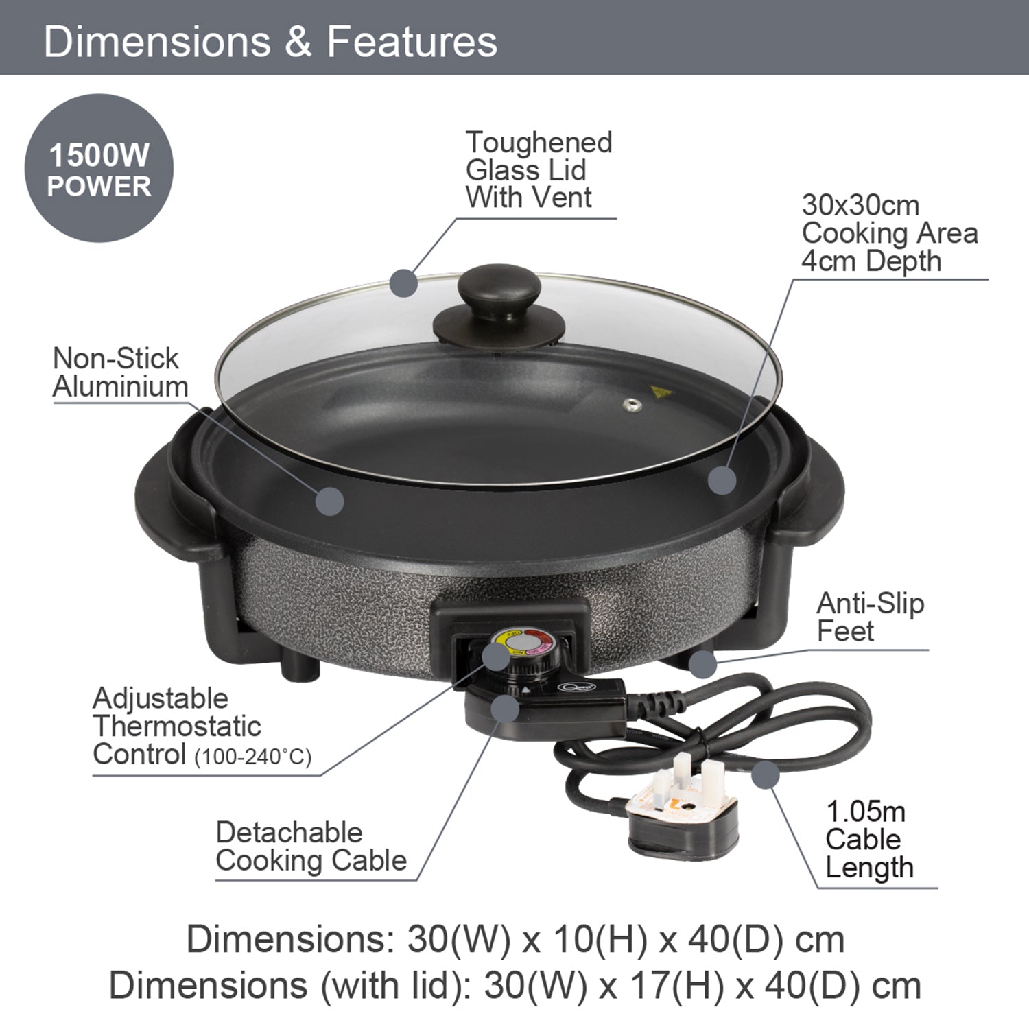 Multi-Function Electric Cooker (Size 30x30x9 cm) - Black_7681961_2