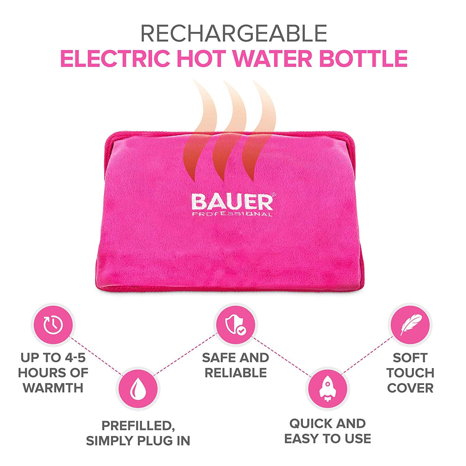 Home Essential -Bauer Rechargeable Electric Hot Water Bottle- Pink_7681977_4