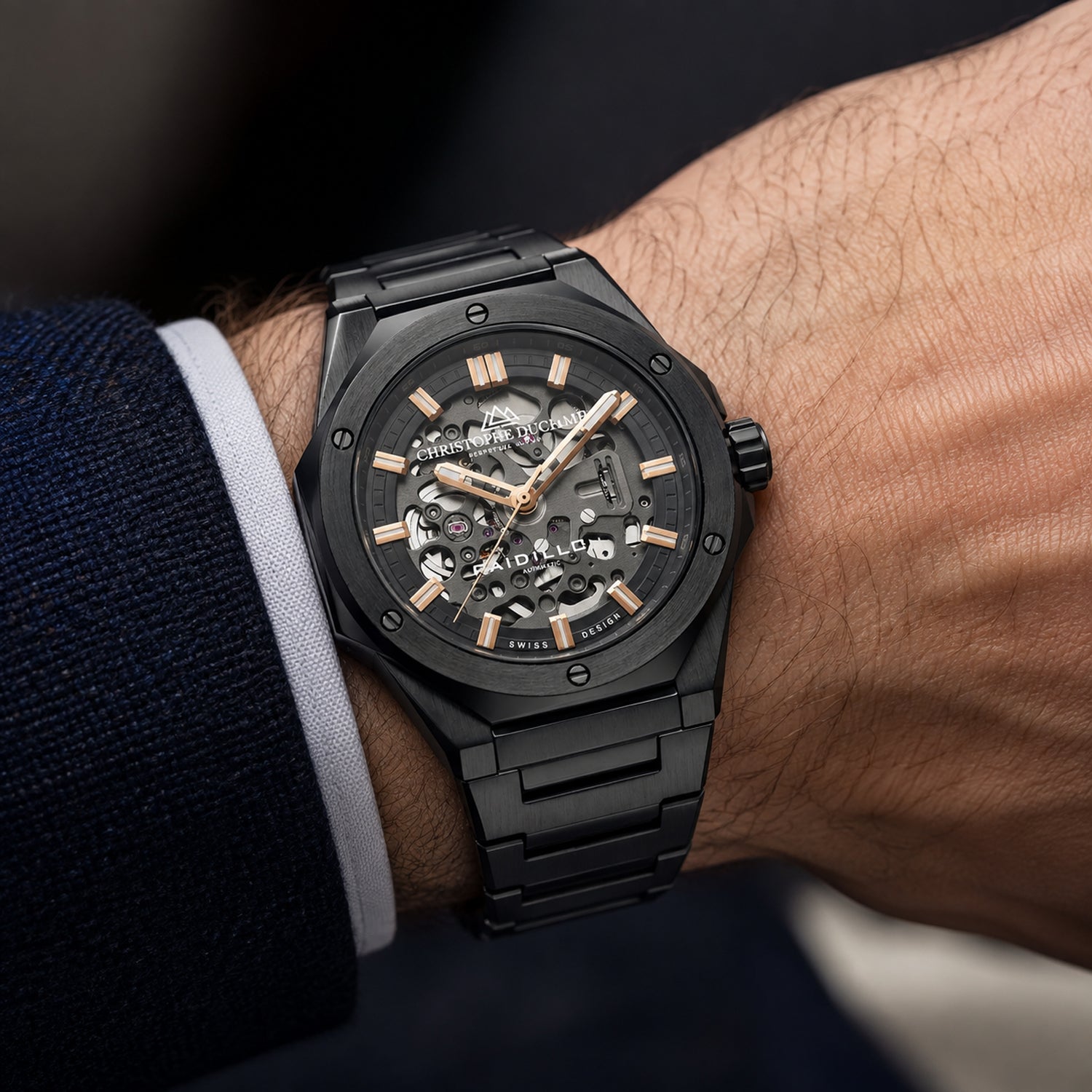 LIMITED QUANTITY Raidillon Skeleton II Automatic Movement Christophe Duchamp SWISS DESIGN 100M Water Resistant Skeleton Timepiece - Black_7682798_1