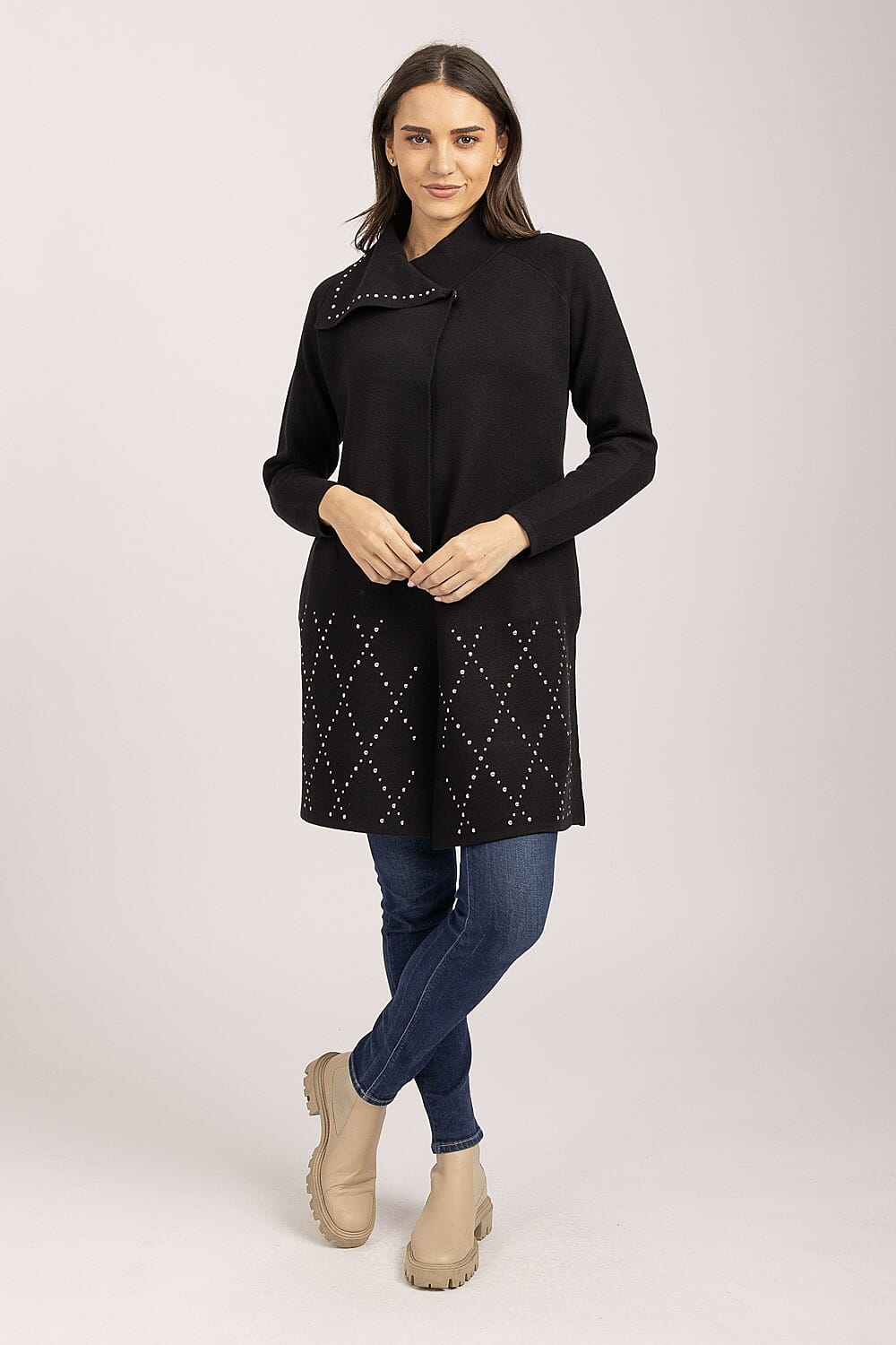 Mudflower Viscose Gold Studded Wrapover Cardigan (Size 12) - Black