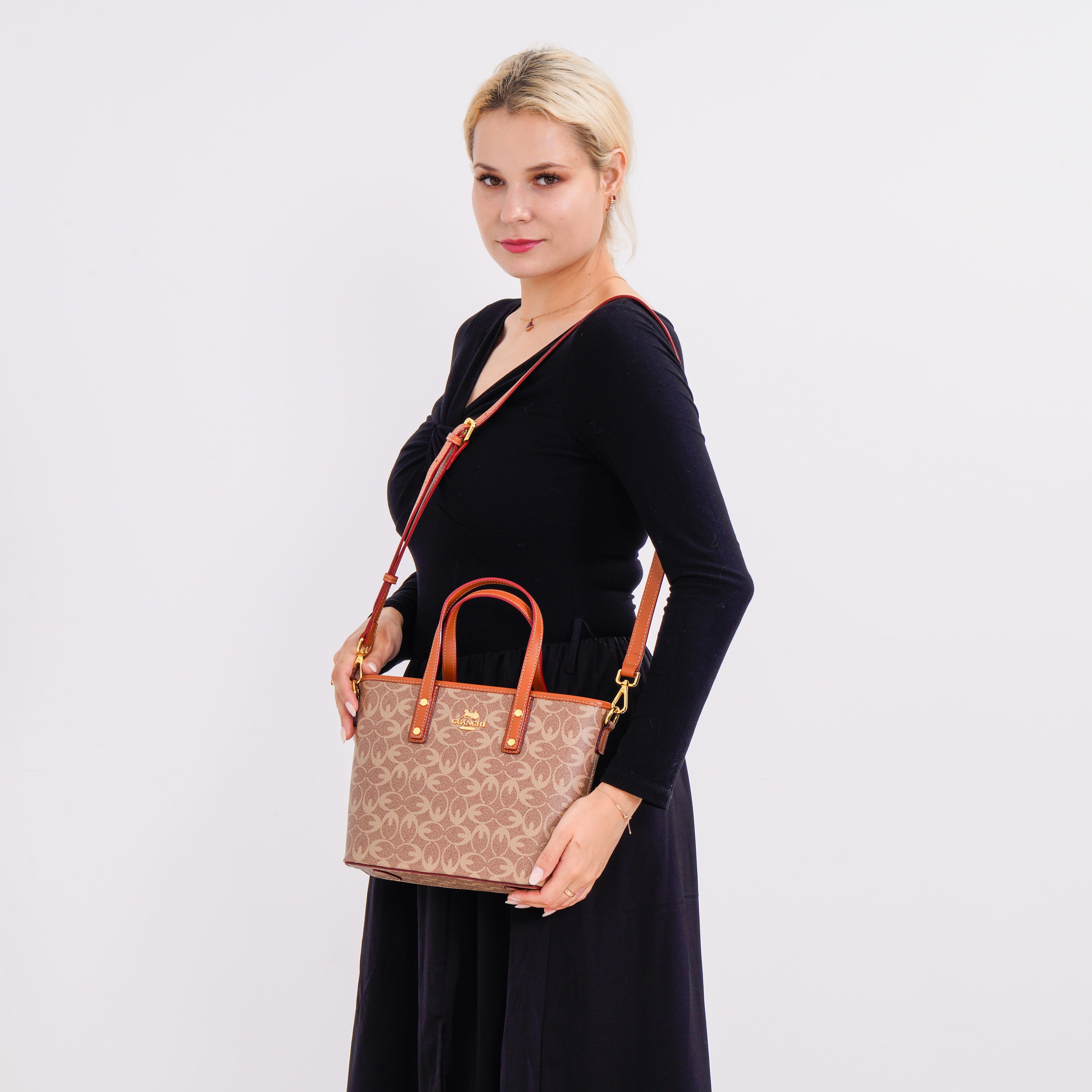 GUANCHI Crossbody Bag with Handle Drop & Shoulder Strap - Brown_7693067_1