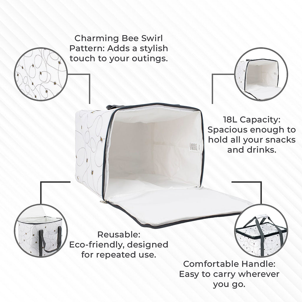 Bee Swirl Pattern Cool Bag (18L) - White
