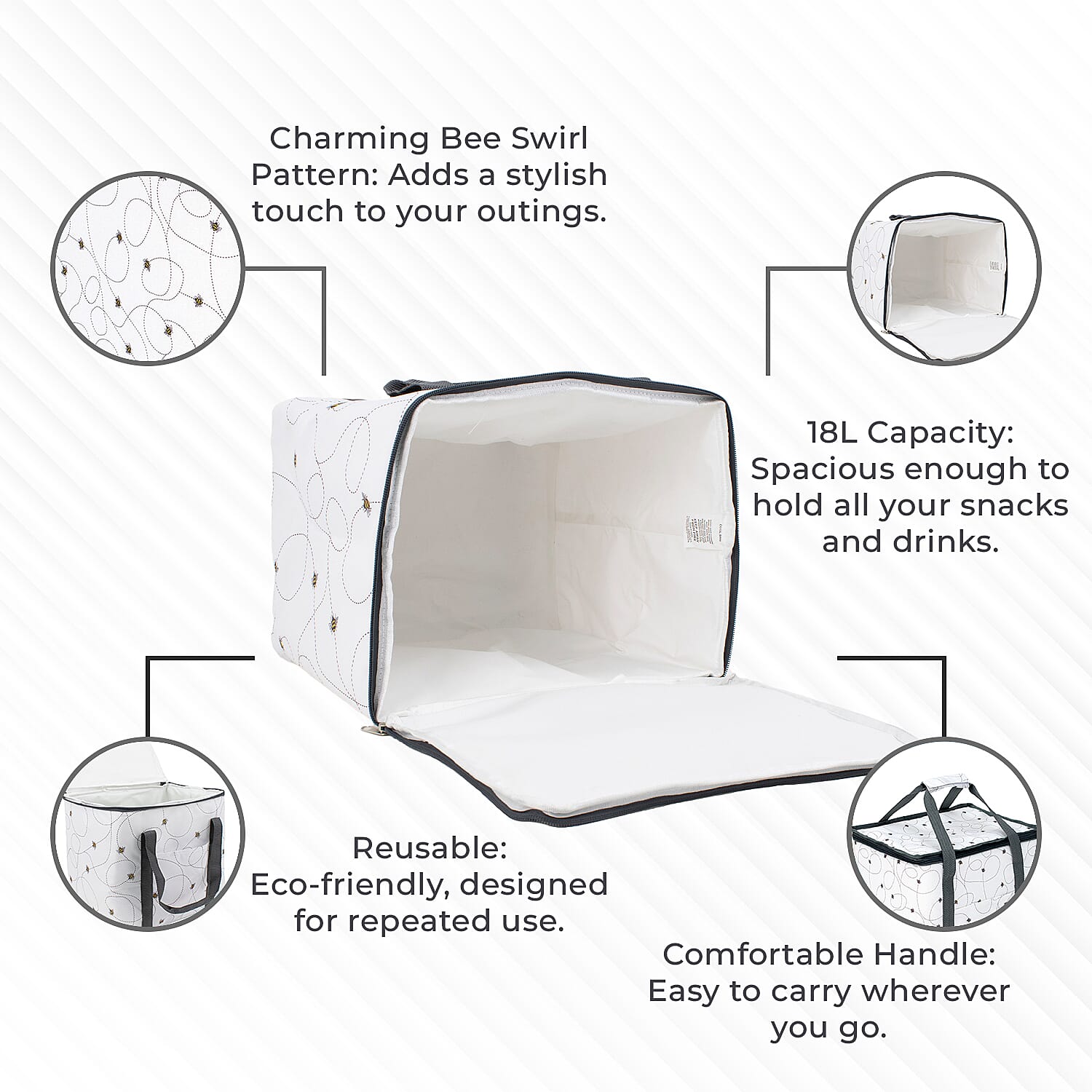 Bee Swirl Pattern Cool Bag (18L) - White