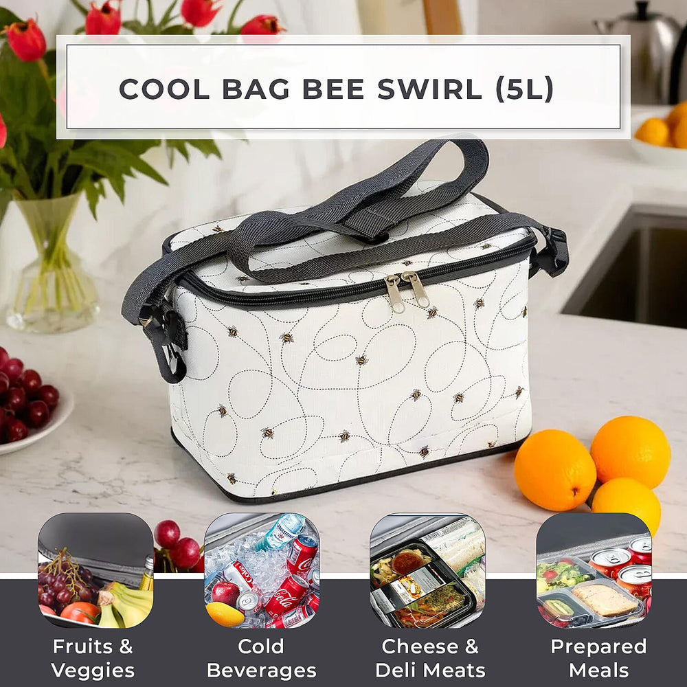 Bee Swirl Pattern Cool Bag (5L) - White