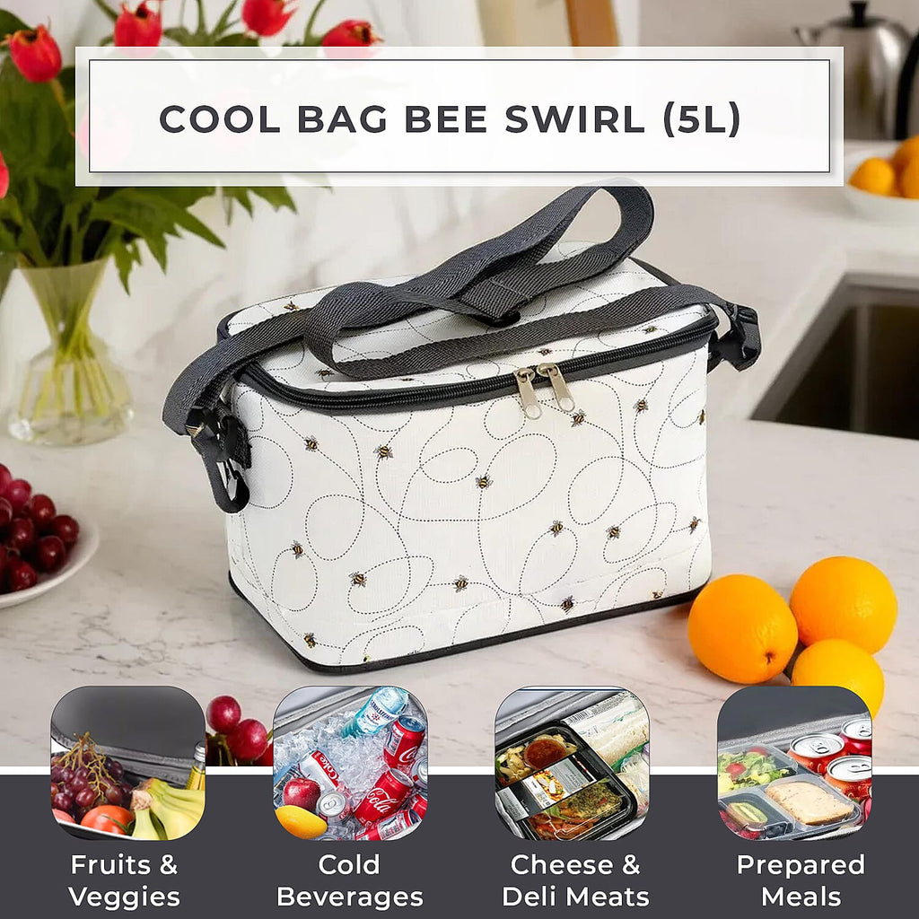 Bee Swirl Pattern Cool Bag (5L) - White