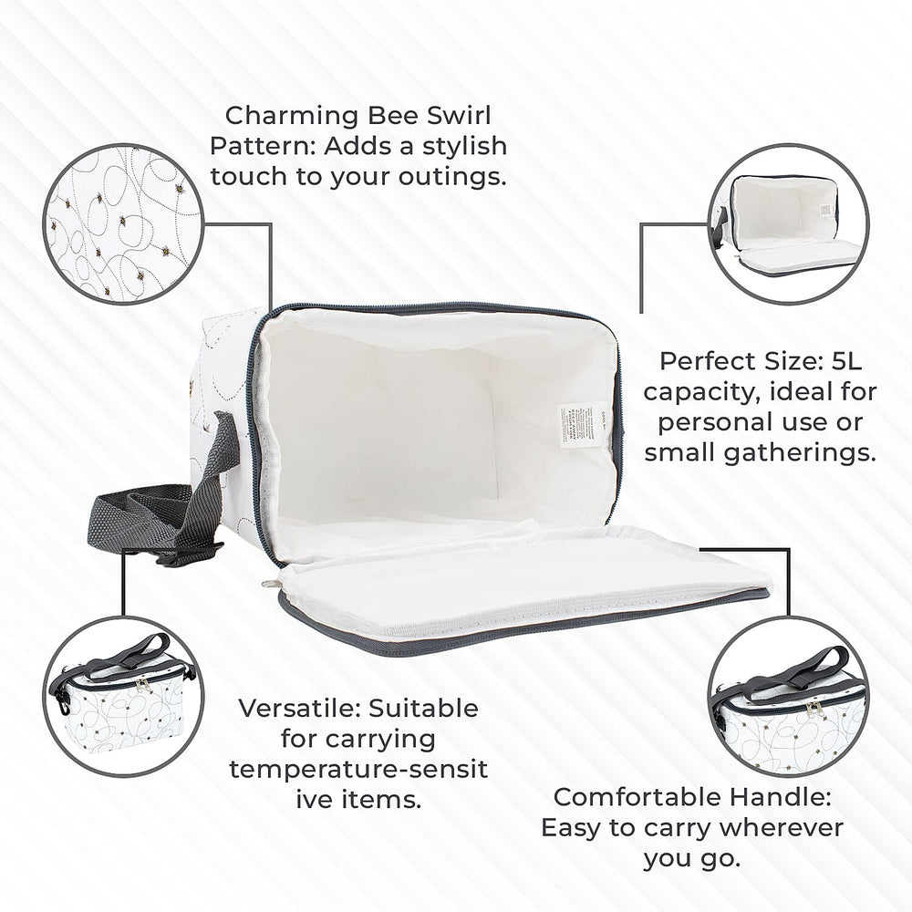 Bee Swirl Pattern Cool Bag (5L) - White