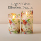 Set of 2 LED Floral Printed Glass Wax Candle - Multi