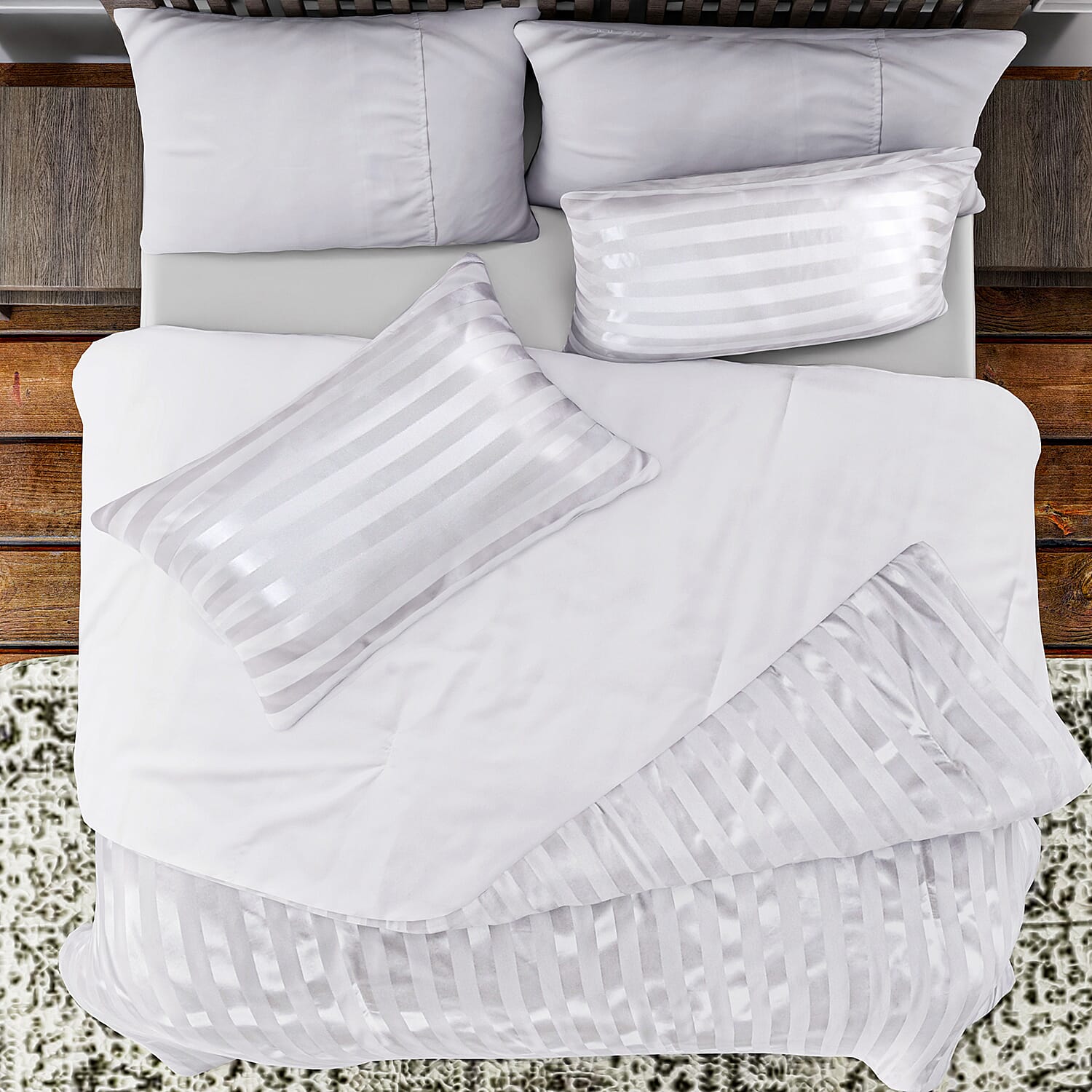 Polyester Patterned Comforter and Duvet (Size 200x1 cm) - White & White