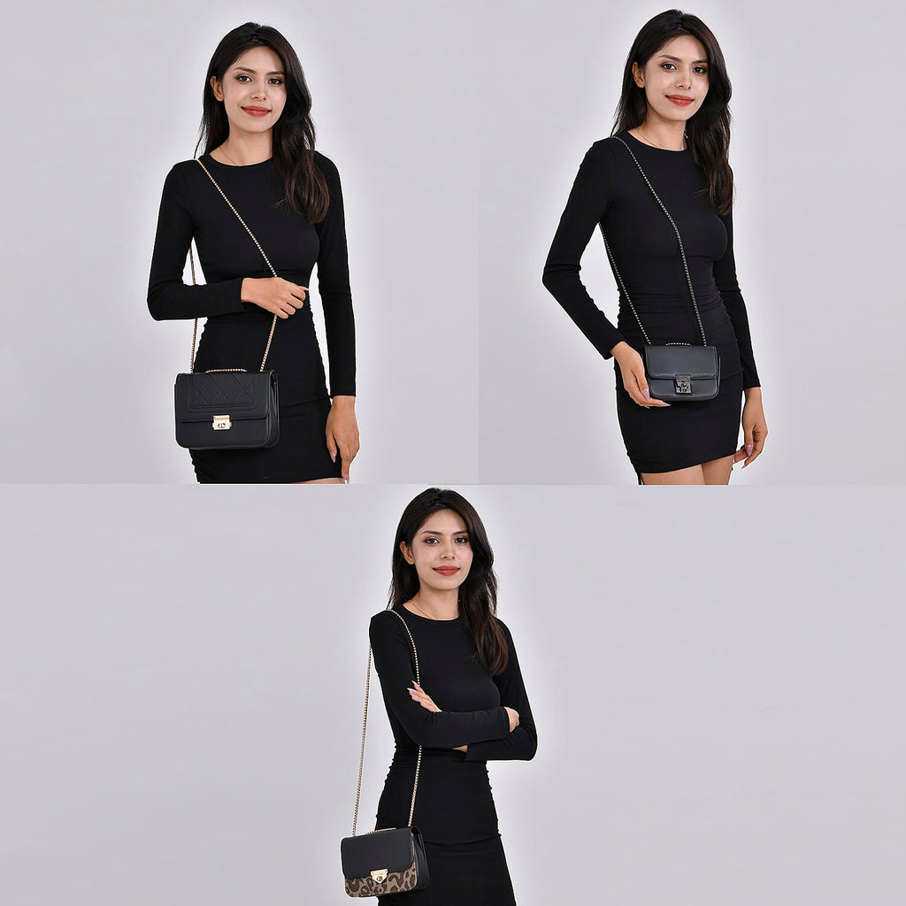 Set of 3 - PU Heart Crossbody Bag - Black