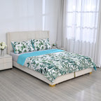 3 Piece Set - Leaves Pattern Comforter with 2 Pillow Cases (Double Size 200x200 cm) - Green