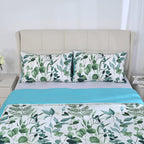 3 Piece Set - Leaves Pattern Comforter with 2 Pillow Cases (Double Size 200x200 cm) - Green