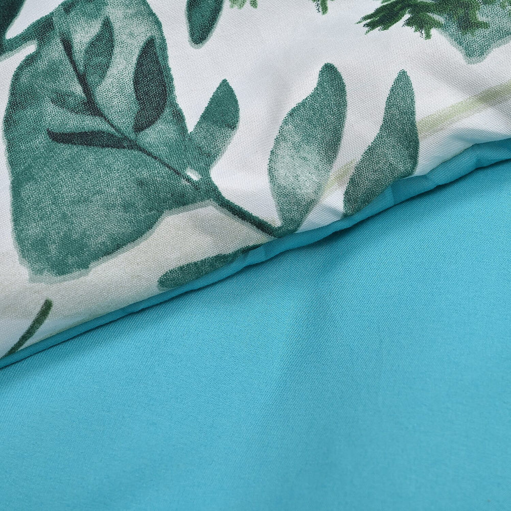 3 Piece Set - Leaves Pattern Comforter with 2 Pillow Cases (Double Size 200x200 cm) - Green