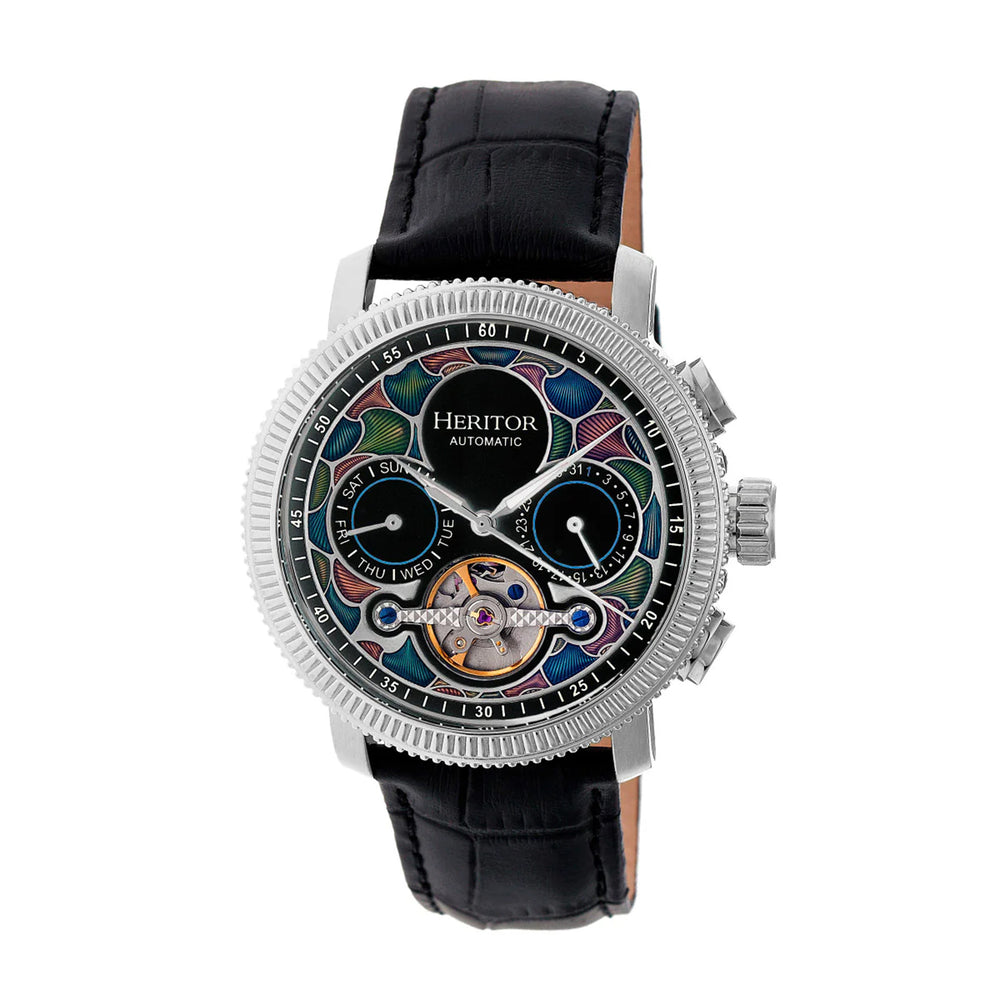 HERITOR Luciano Automatic Movt. 20ATM Water Resistant Black Dial Mens Watch with Silver Colour Stainless Steel Strap and Silver-Tone Case_7708549