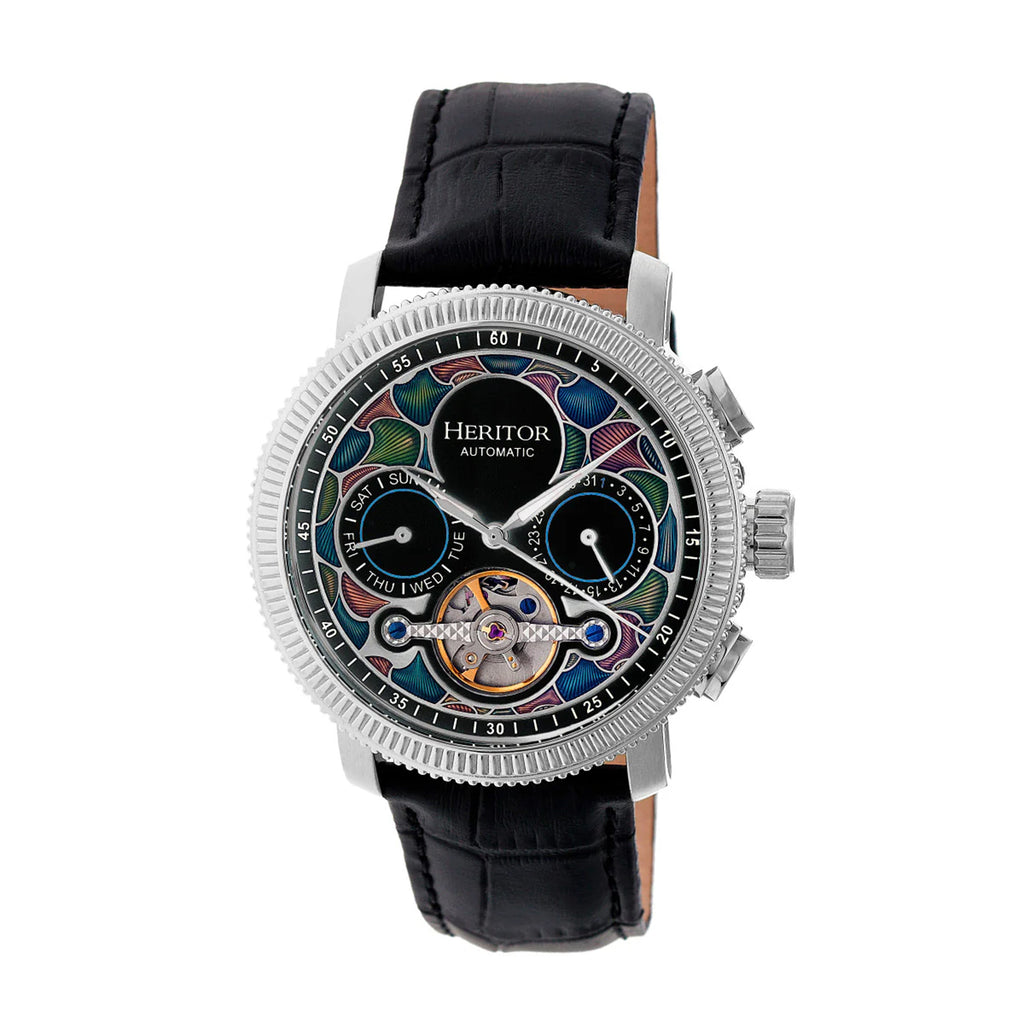 HERITOR Luciano Automatic Movt. 20ATM Water Resistant Black Dial Mens Watch with Silver Colour Stainless Steel Strap and Silver-Tone Case_7708549