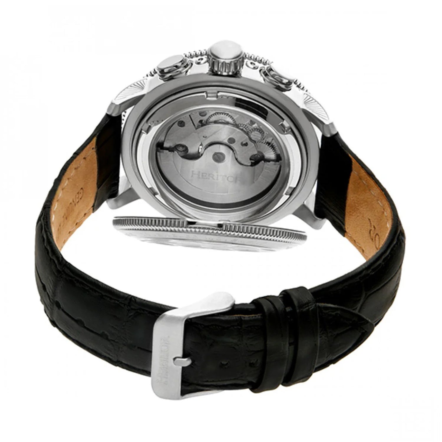 HERITOR Luciano Automatic Movt. 20ATM Water Resistant Black Dial Mens Watch with Silver Colour Stainless Steel Strap and Silver-Tone Case_7708549_3
