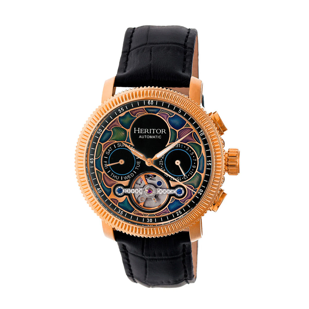 HERITOR Automatic Movt. 5ATM Water Resistance Black Dial Mens Watch with Black Colour Leather Strap_7708563