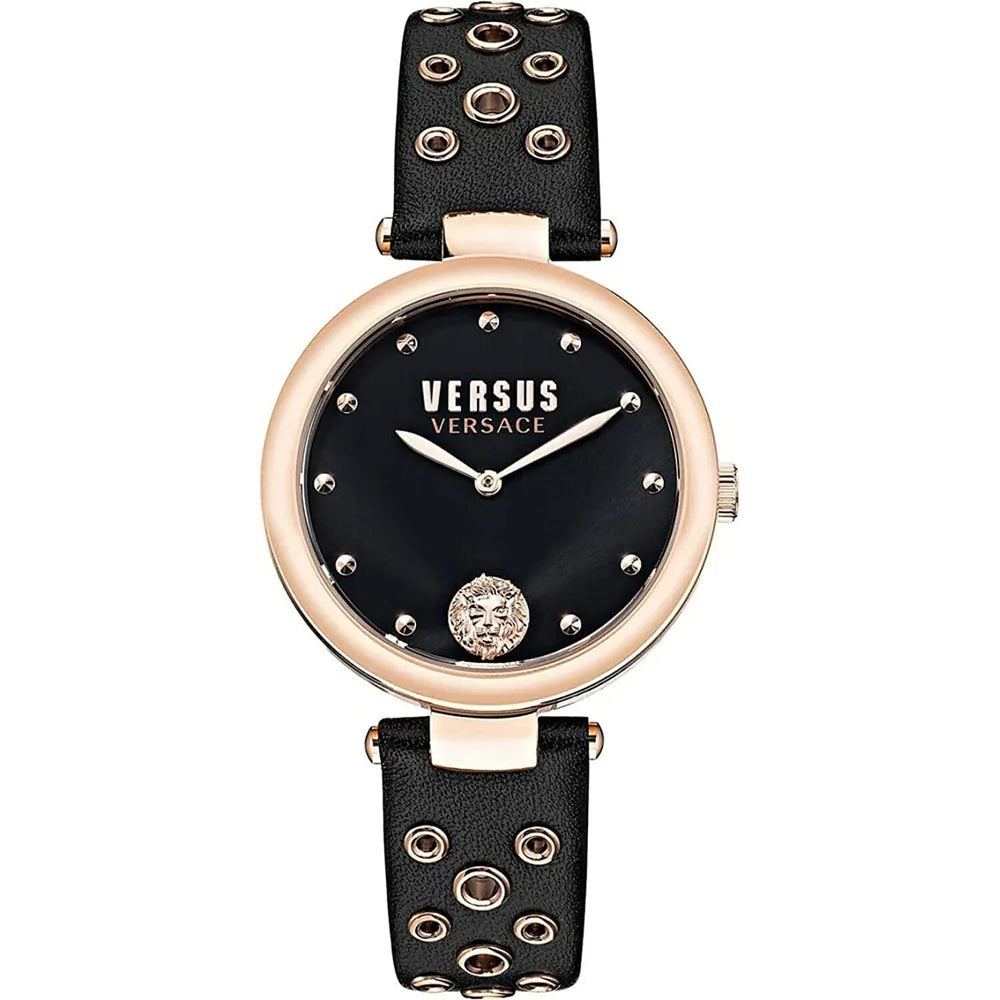Versace Versus Los Feliz Quartz Movement 3ATM Water Resistant Analog Watch With Black Leather Strap