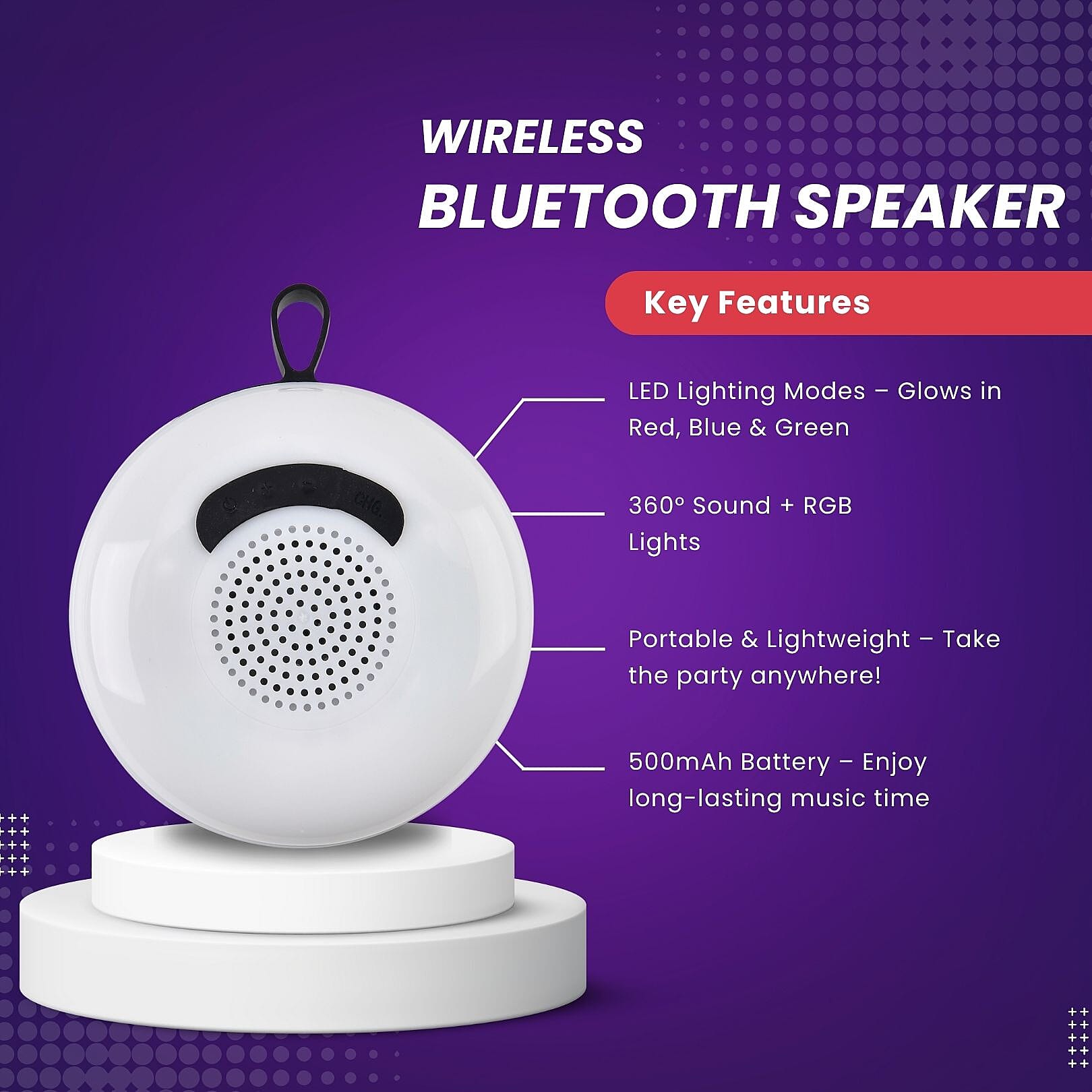 Wireless Waterproof Bluetooth Floating Speaker with Colourful RGB Lights (Battery 500mAh, 5W)