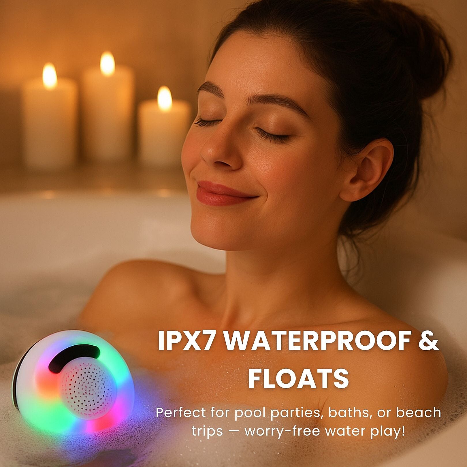 Wireless Waterproof Bluetooth Floating Speaker with Colourful RGB Lights (Battery 500mAh, 5W)