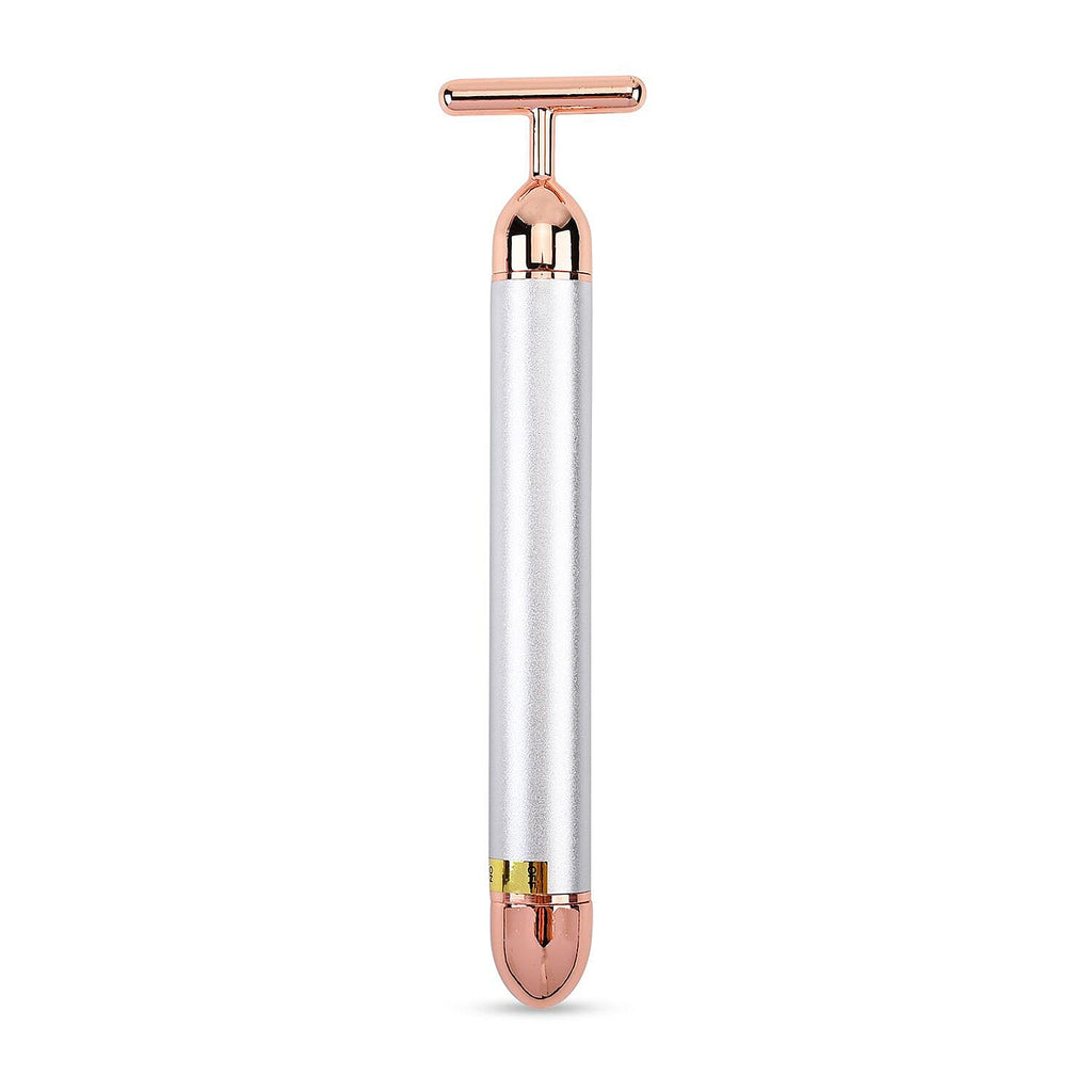 4-in-1 Facial Vibration Massage Roller - Four Interchangeable Massage Heads Including 1 Straight T-Shape Head, 1 Curved T-Shape Head