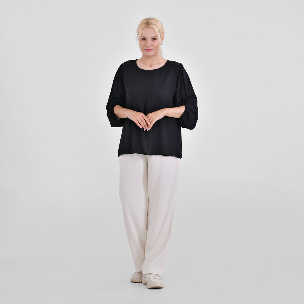 Tamsy 100% Viscose Relaxed Fit Blouse (Size 24 to 26) - Black_7725277