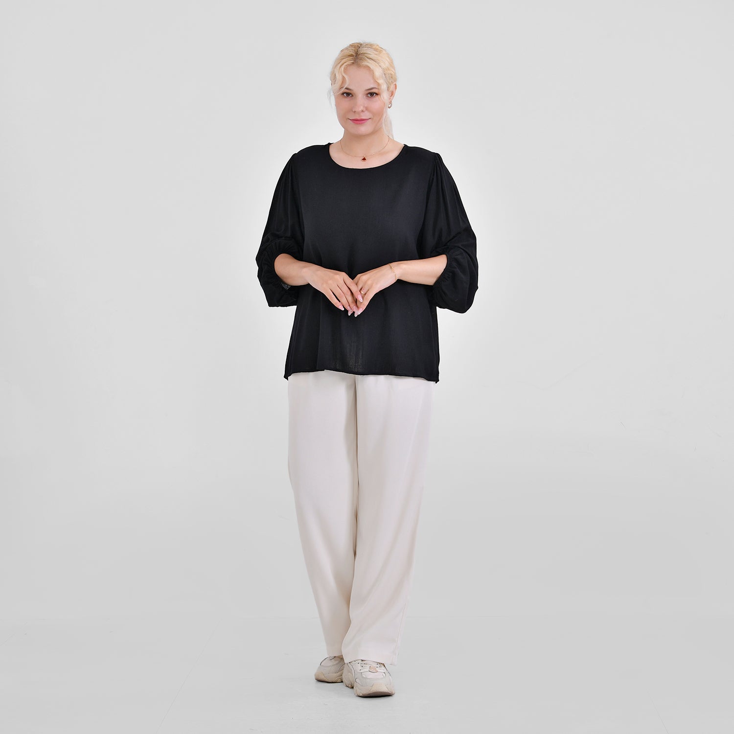 Tamsy 100% Viscose Relaxed Fit Blouse (Size 24 to 26) - Black_7725277