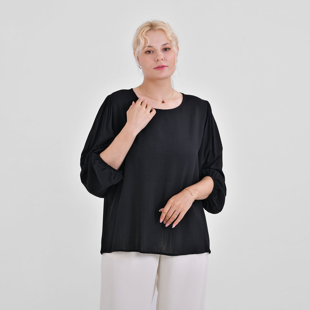 Tamsy 100% Viscose Relaxed Fit Blouse (Size 24 to 26) - Black_7725277_1