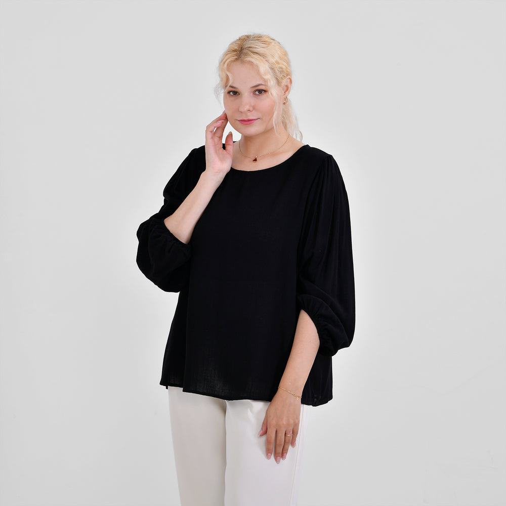 Tamsy 100% Viscose Relaxed Fit Blouse (Size 24 to 26) - Black_7725277_2