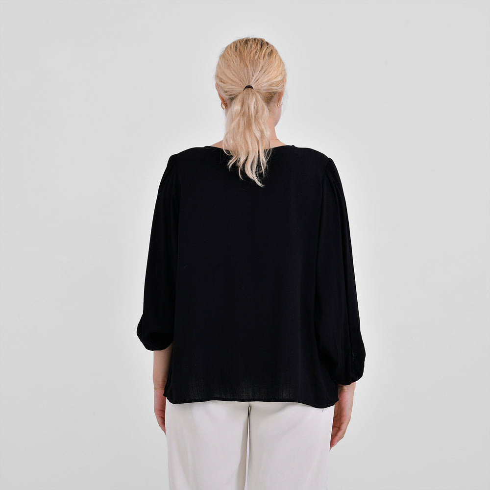 Tamsy 100% Viscose Relaxed Fit Blouse (Size 24 to 26) - Black_7725277_3