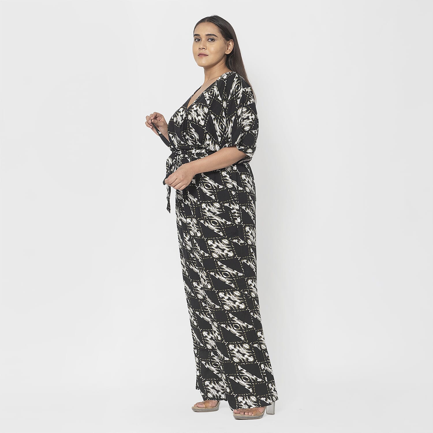 La Marey 100% Viscose Ikat Pattern Ladies Jumpsuit (Size S) - Black