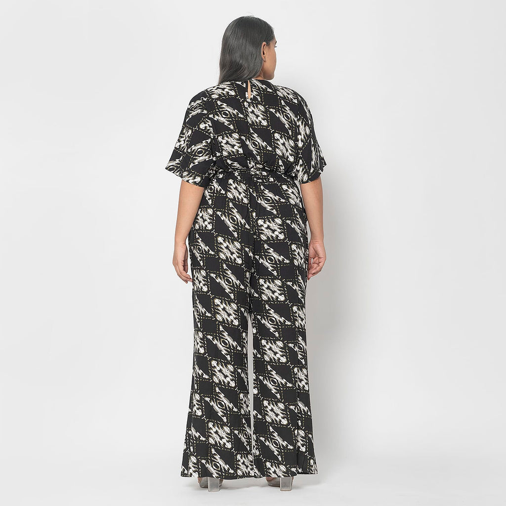 La Marey 100% Viscose Ikat Pattern Ladies Jumpsuit (Size XXL) - Black