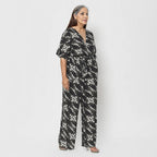 La Marey 100% Viscose Ikat Pattern Ladies Jumpsuit (Size XXL) - Black