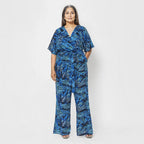 La Marey 100% Viscose Palm Pattern Ladies Jumpsuit (Size XXL) - Purple - Black