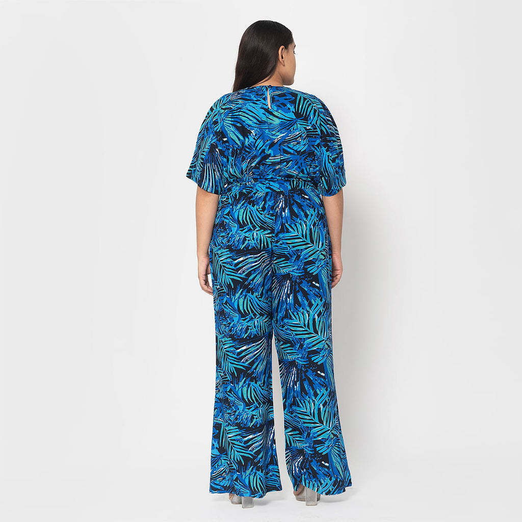 La Marey 100% Viscose Palm Pattern Ladies Jumpsuit (Size XXL) - Purple - Black